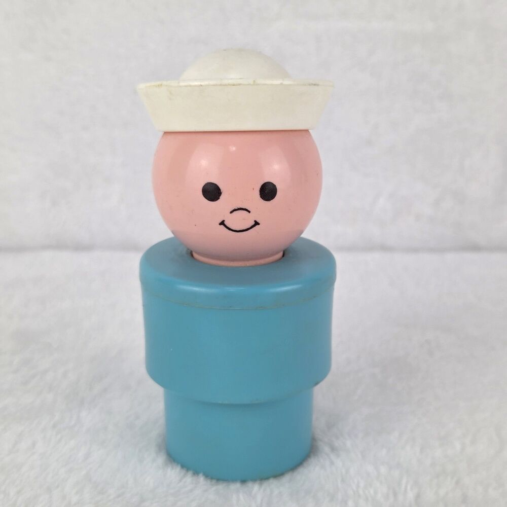 Vintage 1974 Fisher Price Jumbo Little People Sailor Figure Blue White Hat 4"